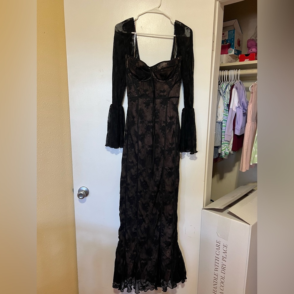 House of CB Delilah Black Long Sleeve Lace Dress